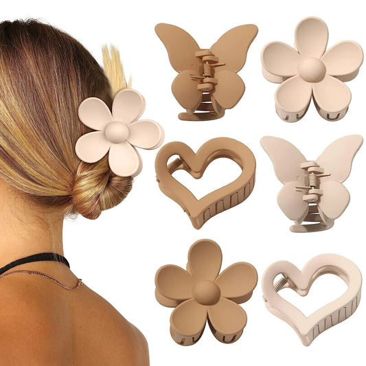 Butterfly Hair Claw Clip 6 Pcs Cute Flower Hair Clips Matte Large Claw Clips for Women Thick Hair Claw Non Slip Heart Clips for Thin Hair Clamps Butterfly Clips